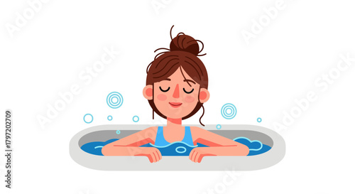 Relaxed Woman Enjoying A Bath With Bubbles And A Smiling Expression Isolated On Black