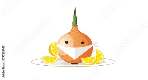 Onion Superhero In Mask Is Ready To Fight, With Lemon Friends, Against The Problems
