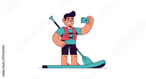 Paddleboarding Enthusiast Captures Moment with Smartphone During Fun Water Activity