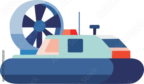 Whimsical hovercraft illustration for children's books, modern transportation design, fun vehicle concept art, innovative travel solution, creative transport