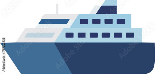 Cruise ship on the ocean for vacation travel or shipping cargo, a modern flat design suitable for website graphics or print, nautical adventure awaits