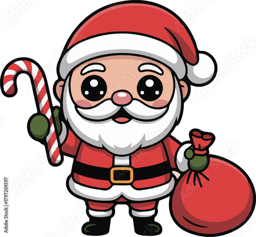 Cute Santa Claus with Candy and Sack