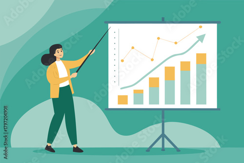 -character-holding-pointer-explaining-chart-with-g.eps