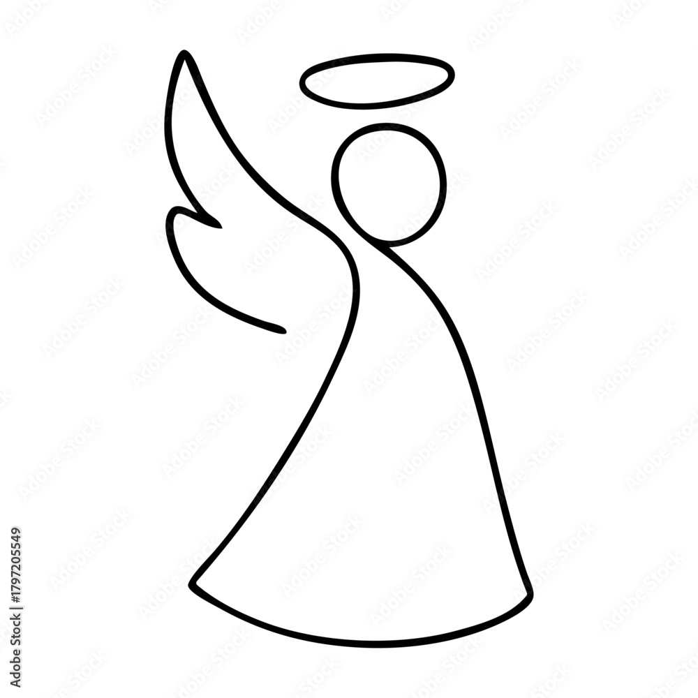 Naklejka premium Logo con dibujo de línea continua de ángel para tarjetas y felicitaciones de Navidad
