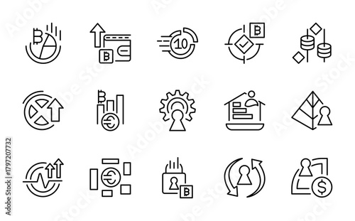 Blockchain and Cryptocurrency line icon set. Transaction, tech symbols, bitcoin, economy. blockchain package. NFT, cloud security, and data protection vector outline icons