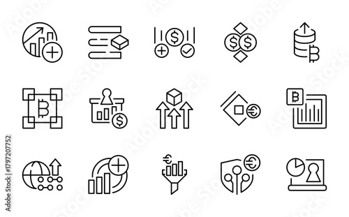 Blockchain and Cryptocurrency line icon set. Transaction, tech symbols, bitcoin, economy. blockchain package. NFT, cloud security, and data protection vector outline icons collection