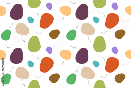 seamless multicolor shape on white background abstract background, retro style, for fabric, cards, posters, covers, banners, or branding. Vector illustration