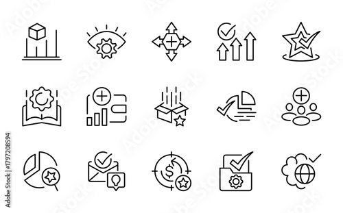 Quality Control line icon set. Evaluation, inspection, product, certificate, quality check, assurance, process, line icon set. Ui thin line icon pack.