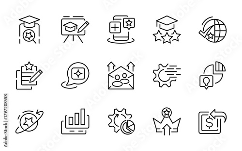 Quality Control line icon set. Evaluation, inspection, product, certificate, quality check, assurance, process, line icon set. Ui thin line icon pack.
