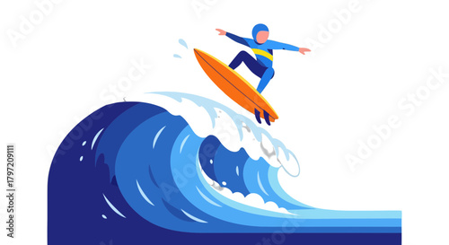 Surfer Riding A Giant Wave Under A Dark Sky Showing An Extreme Water Sport