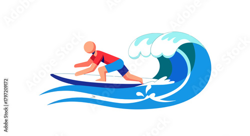 Surfer Riding A Massive Ocean Wave Against A Deep Black Background Vector Illustration