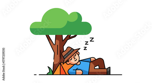 Resting Under The Shade: A Peaceful Illustration of a Campers Restful Nap