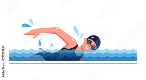 Swimming Athlete Effortlessly Gliding Through Cool Water, Focused and Energetic
