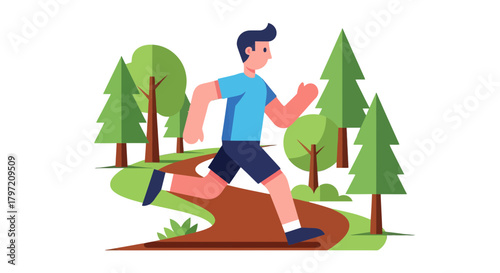 Runner Enjoys a Forest Trail, Embracing Wellbeing and Active Outdoor Lifestyle