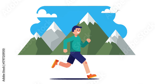Runner Enjoying The Mountain View: A Vibrant Illustration Of Nature And Wellness