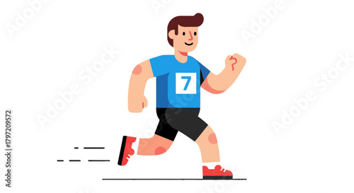 Runner In Motion Depicted in Flat Style, Active Healthy Lifestyle in Running Sports