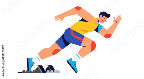 Runner in Full Sprint Position Against Black Background Depicting Pure Action Fast
