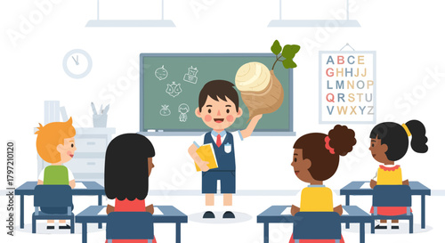 Teacher Educating Pupils About Plants And Vegetables In Classroom Setting