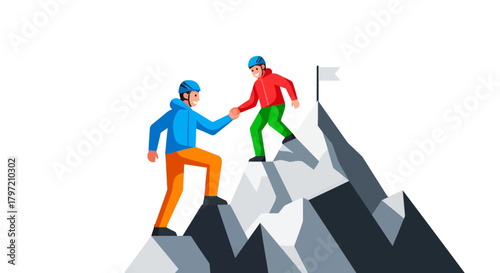 Teamwork And Support Reaching Peak Is Ideal For Illustrations And Branding Campaigns
