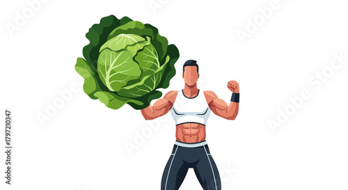 Strong Athlete Proudly Holding a Huge Cabbage Depicting a Healthy Lifestyle Symbol
