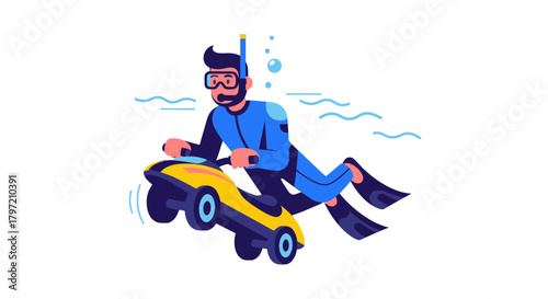 Subaquatic Adventurer Exploring The Depths With Modern Hydro Speed Propulsion Equipment