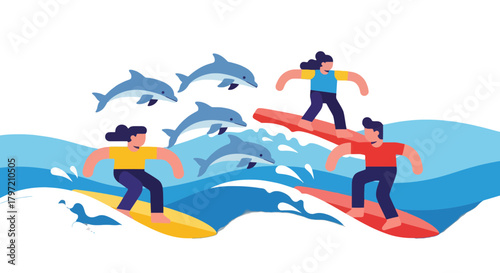 Thrilling Aerial Surfing Experience With Dolphins Surrounded Against A Black Backdrop Scene