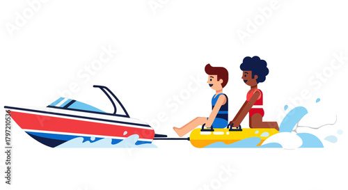 Summer Fun: A Thrilling Boat Ride Adventure With Friends Enjoying Watersports