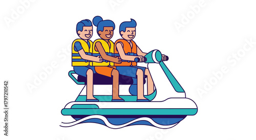 Thrilling Friendship Ride: Friends Enjoying Jet Ski Adventure on the Ocean Waters