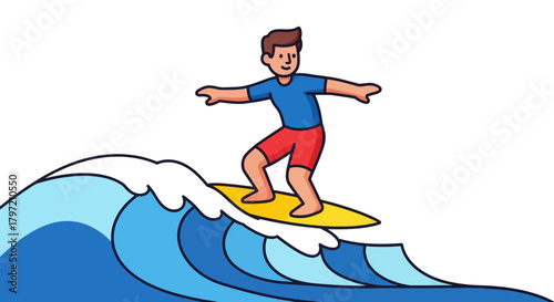 Thrilling Illustration Of Surfer Riding A Powerful Blue Ocean Wave Against Black Backdrop