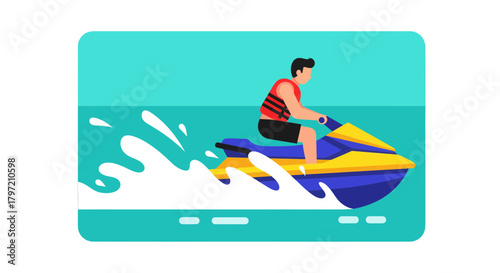 Thrilling Jet Ski Ride: An Adventurous Aquatic Activity Illustration, Enjoying Summer Fun