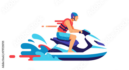 Thrilling Summer Activity Of A Person Riding A Jetski On The Water Vector Illustration