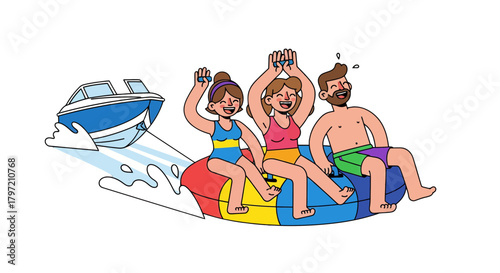 Thrilling Summer Fun: A Lively Animated Scene of Watersports and Joyful Moments