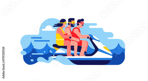 Thrilling Summer Fun: Friends Embark on a Jet Skiing Adventure in the Open Water