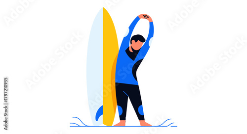 Surfer Prepares With Surfboard Against Black Background Ready For The Surf Adventure