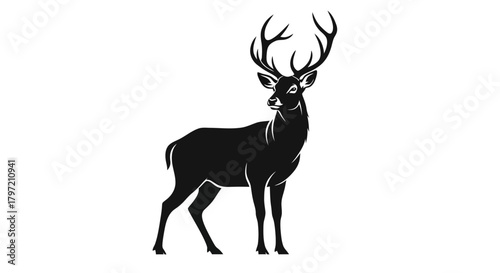 Black Silhouette of a Majestic Stag with Antlers, a Symbol of Nature and Wildlife