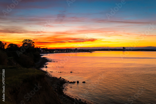 Sundown at the coastline on the Baltc Sea near Niendorf, Schleswig-Holstein, Germany.