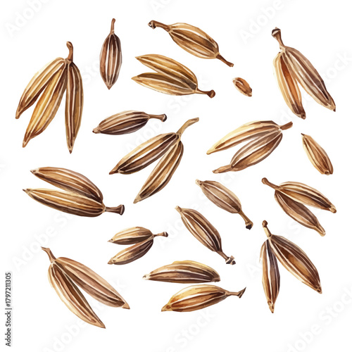 Minimal_Painted_in_watercolor, caraway_seeds, isolated_on_white, vector_EPS. vectorized