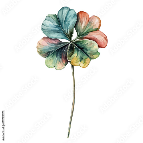 A minimal layout design, a Watercolor painting of a clover flower, delicately hand-painted with artistic brush strokes, white background, vector EPS
