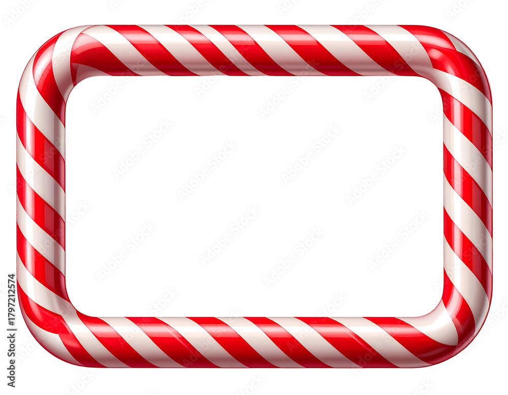 Obraz premium A bright, rectangular candy cane frame with realistic red and white stripes, emphasizing a festive holiday style, isolated on a transparent PNG background.
