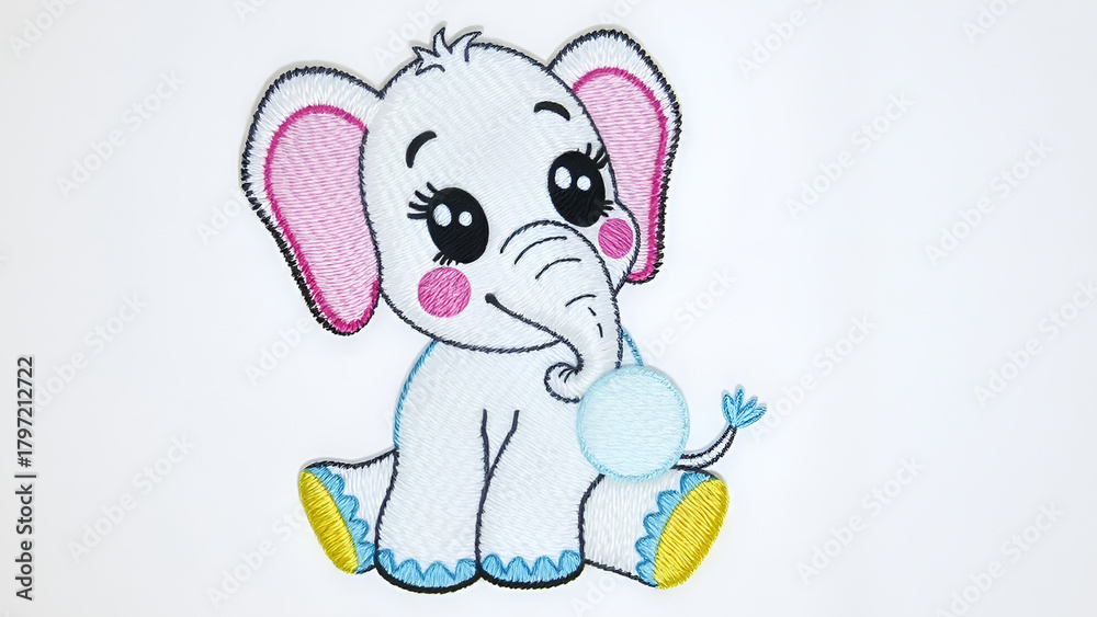 Obraz premium Adorable Baby Elephant Embroidery Design Hand-Stitched Art