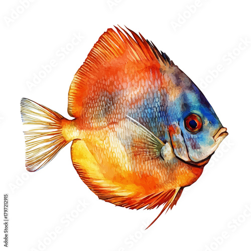 An Imaginary Minimalistic 2D flat icon discus fish, modern element in vector and EPS format, isolated on a white background, Simple illustration