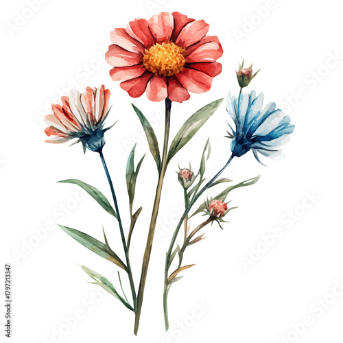 Watercolor type, An Imaginary Minimalistic 2D flat icon everlasting_flower, modern element in vector and EPS format, isolated on a white background, Simple illustration