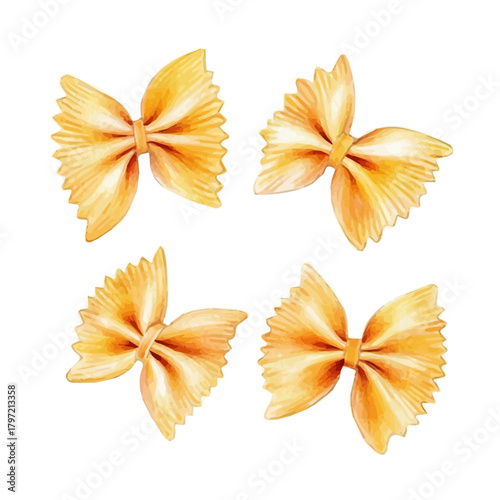 Watercolor type, An Imaginary Minimalistic 2D flat icon farfalle_pasta, modern element in vector and EPS format, isolated on a white background, Simple illustration