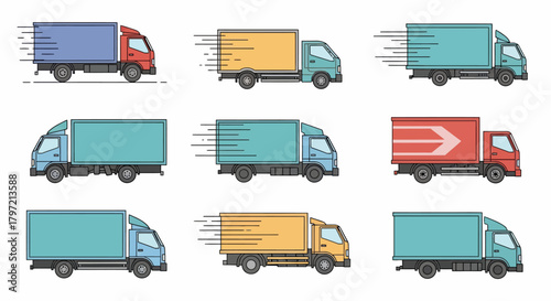 Delivery Trucks Vector Graphics Collection of Shipping Vehicle Illustrations