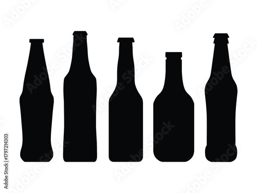 Bottle Silhouette Vector Set. Drink Packaging Shapes. Beverage Container Silhouettes
