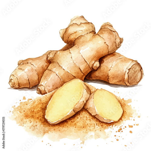 Watercolor type, An Imaginary Minimalistic 2D flat icon ginger_powder, modern element in vector and EPS format, isolated on a white background, Simple illustration