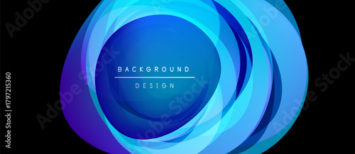 Abstract blue design. Concentric layers create dynamic visual effect. Text reads background design within central space. Modern, vibrant.