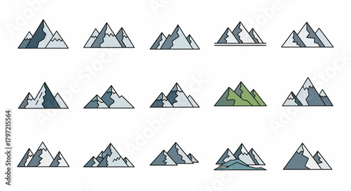 Vector Set Mountains Isolated on White Background, Graphic Nature Peaks
