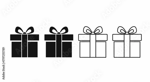 Gift boxes vector illustration, showcasing a black and white gift symbol, suitable for creative presentations