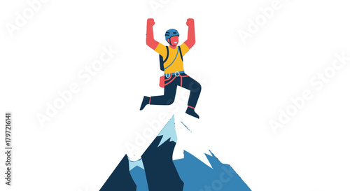 Triumphant Climber Celebrating Success After Conquering Mountain Ascent Victory